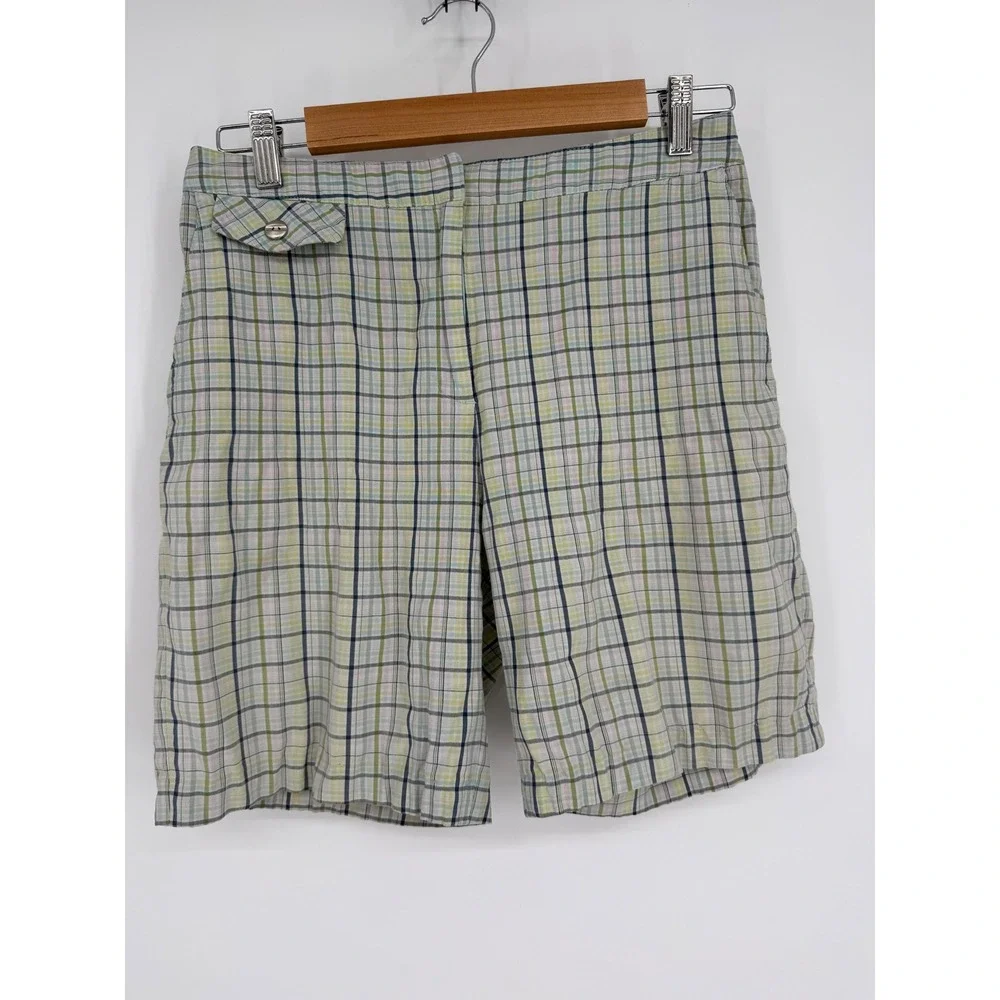 Sport Haley Women's Sz‎ 6 Plaid Bermuda Shorts Green Blue Multi Color Flat Front